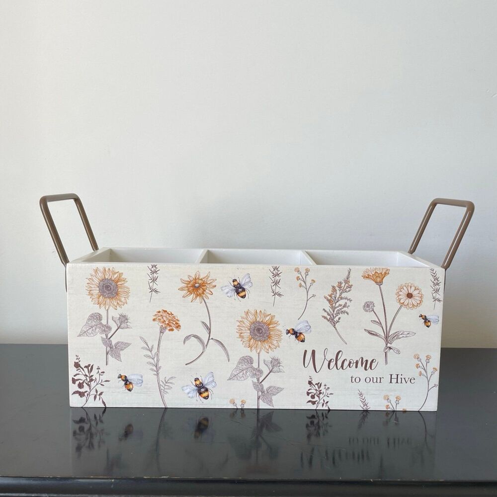 Floral Botanical Bee 3 Compartment Organization Box Storage Home Decor
